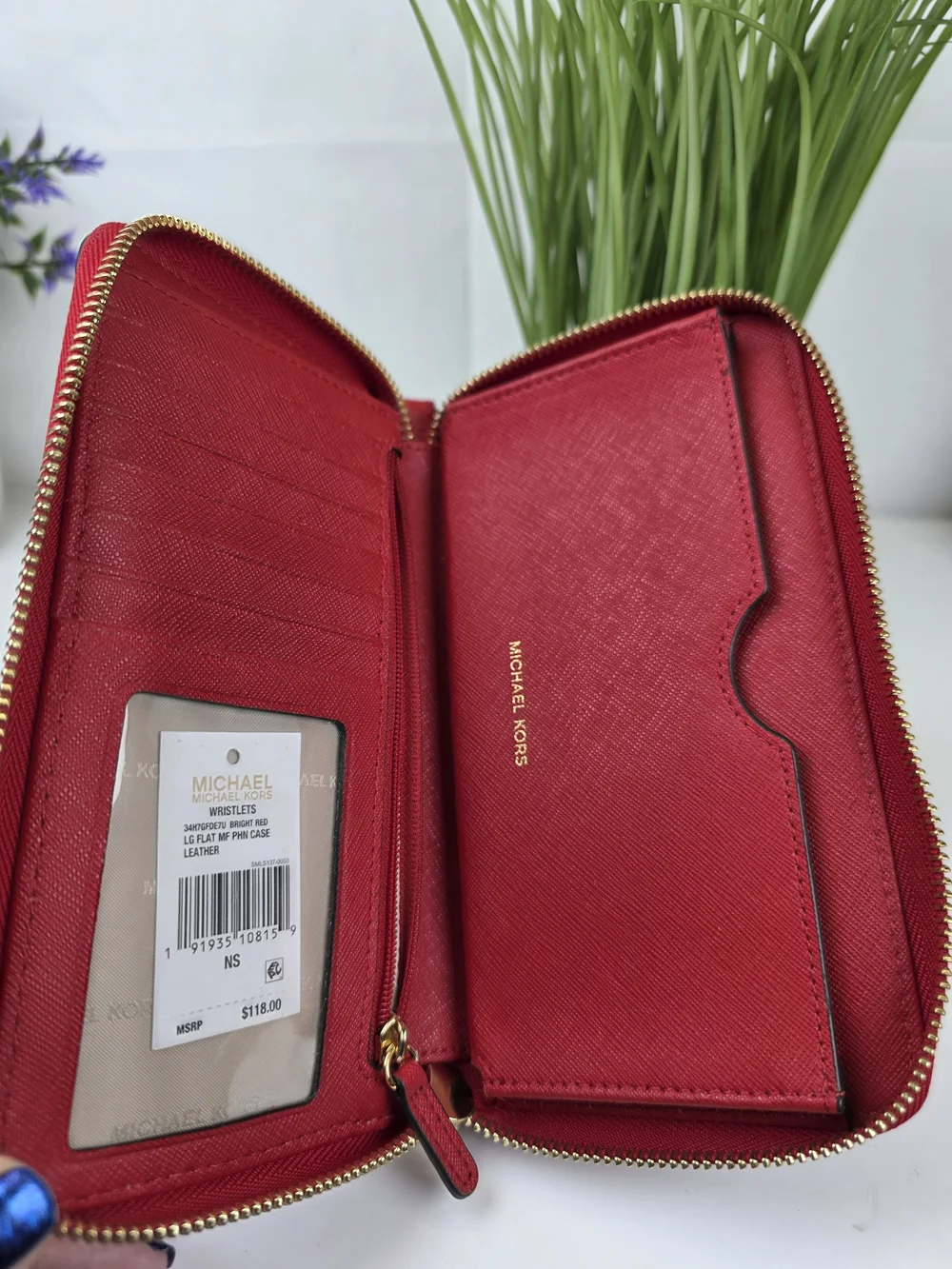 Michael Kors Red Perforated Zip Wristlet Wallet